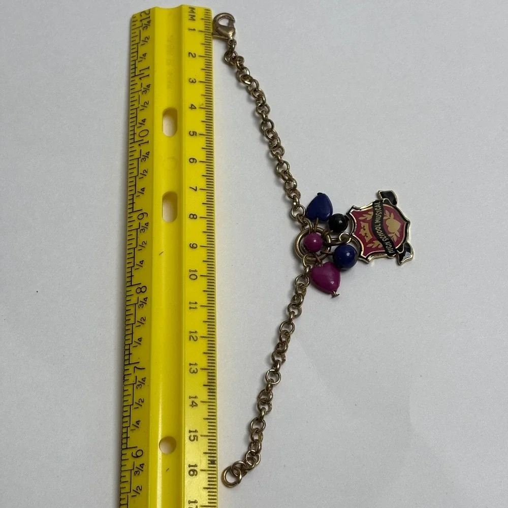 Disney High School Musical Gold Tone Girls Charm Bracelet Enamel Crest Y2K VTG